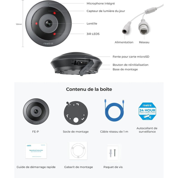 Caméra plafonnier POE 360 degrés - Reolink FE-P