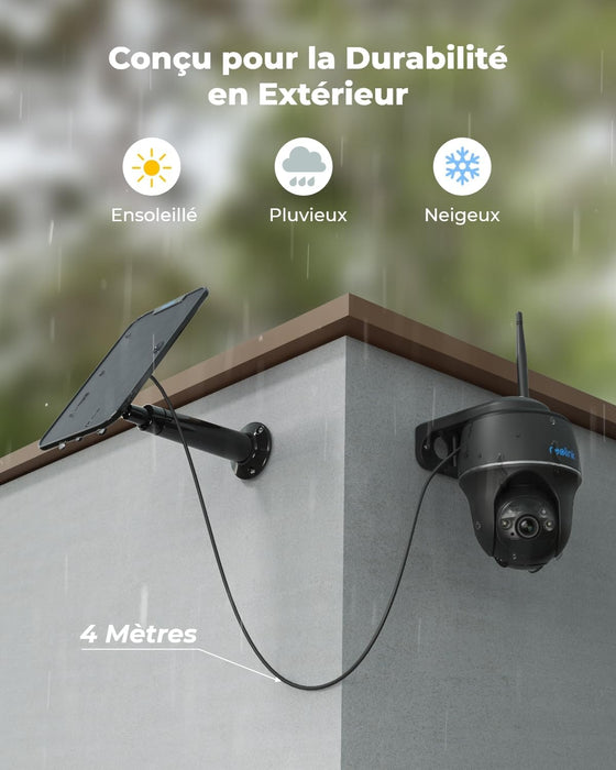 Reolink Argus PT 2024 Noir - Caméra solaire Wifi 5MP 360° avec carte SD Kingston 32Go inclus - Détection intelligente - Projecteur LED