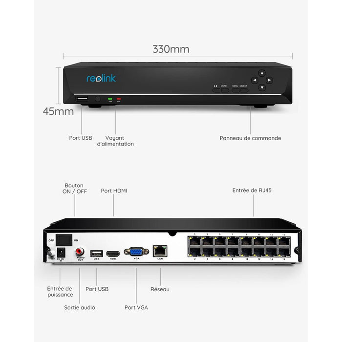 Reolink RLN16-410 - NVR 16 canaux POE 4K - 4To inclus