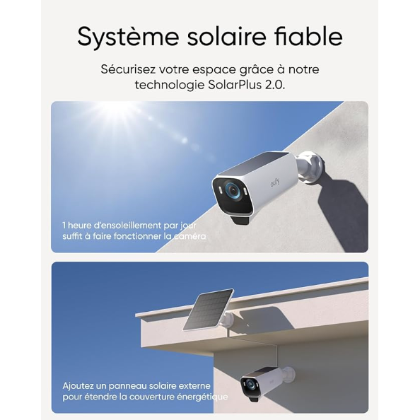 Eufy S3 Pro- Caméra solaire Wifi 4K, Vision nocturne MaxColor, Reconnaissance faciale, HomeBase 3 requis