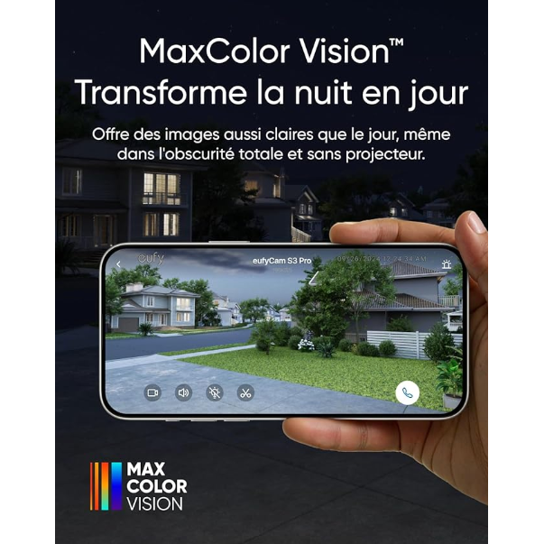 Eufy S3 Pro- Caméra solaire Wifi 4K, Vision nocturne MaxColor, Reconnaissance faciale, HomeBase 3 requis