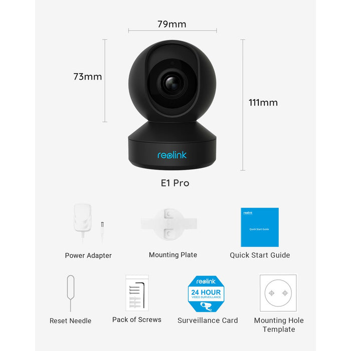 Reolink E1 Pro Noir - Caméra WiFi Interieure 360° 4MP - Wifi double bande