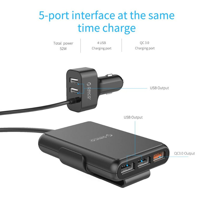 ORICO - Chargeur allume cigare multiple 5 ports USB QC3.0